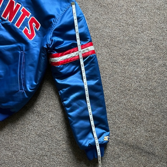 VTG 90s NFL NY Giants STARTER Quilted Snap Close Bomber Jacket Large Made In USA - Picture 12 of 16